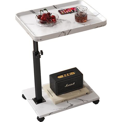 Sinbinta – Table d'appoint en C réglable 45-80 cm – Plateau pivotant 360° – MDF et acier – Roulettes verrouillables pour stabilité – Pour petit espace