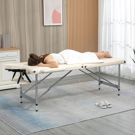 HOMCOM Camilla de Masaje Plegable con Altura Ajustable en 7 Posiciones Reposacabezas y Apoyabrazos 186x71x62-83 cm Beige (1/5)