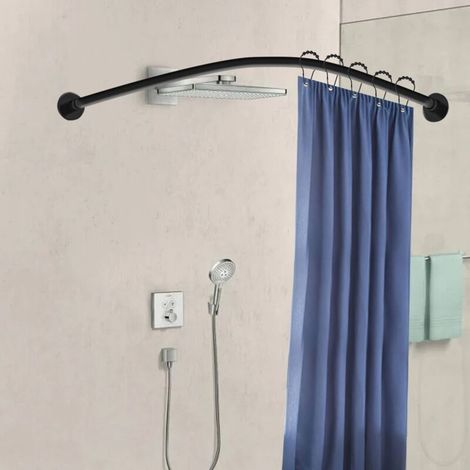 Tringles à rideau de douche incurvées en acier inoxydable Rails de douche d'angle extensibles Noirs (1/5)