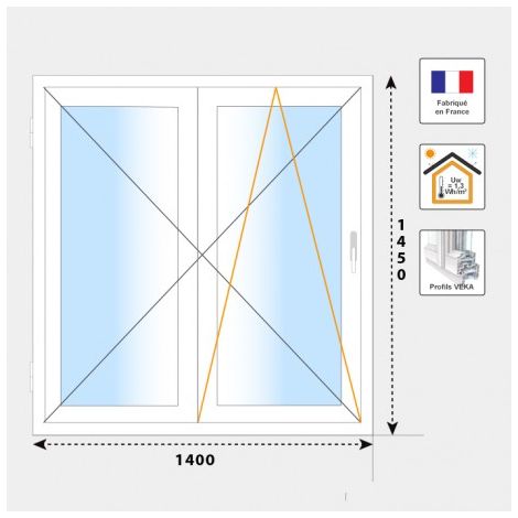 Fenêtre 2 vantaux PVC H1450 mm blanc (1/2)