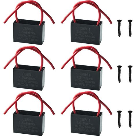 Lot de 6 Condensateurs CBB61 450V 1.5 µF AC 50/60 Hz Climatiseur Ventilateur Moteur Condensateur de Marche Démarrage pour Ventilateur de Plafond, Hotte (1/5)