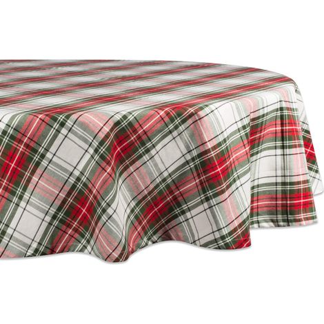 Collection à Carreaux écossais Table de Salle à Manger et Cuisine en Coton, Rouge, Vert et Blanc, Table de Ronde 70" (1/5)