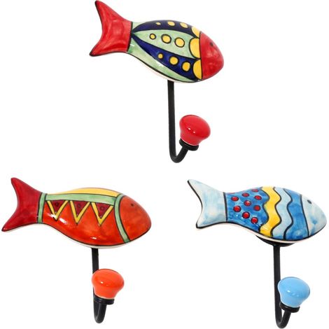 Patère murale décorative avec 3 crochets en forme de poisson pour suspendre vêtements et accessoires, idéale pour la maison. (1/4)