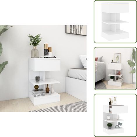The Living Store Mesita de noche aglomerado blanco 40x35x65 cm - Mesita de noche moderna