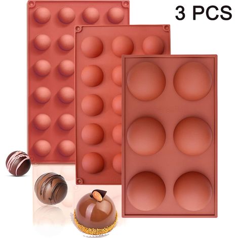Moule En Silicone Demi-Sphère - 6 15 et 24 Cavités - Pour Chocolat Gâteau Gelée Mousse - Usage Four Micro-ondes Réfrigérateur Congélateur Lave-vaisselle - 3 Pièces (1/5)