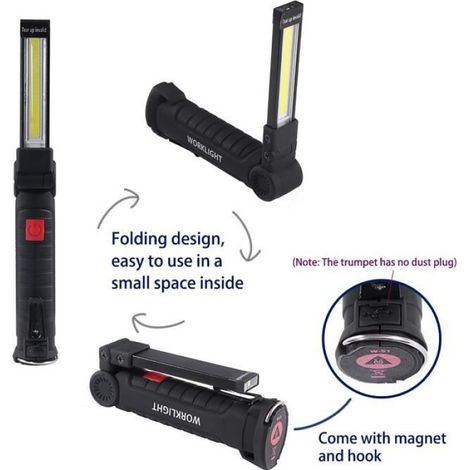 Lampe De Travail Cob Baladeuse Led 1000Lm Ultra Lumineuse - Lampe Portable Usb Rechargeable Inspection Avec Base Magnique (1/4)