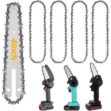 Set di 4 catene in acciaio da 4/6/8" per motosega elettrica - Accessori di ricambio per motoseghe elettriche - Compatibili con tutte le mini motoseghe da 4/6/8", ideali per falegnameria e giardinaggio (1/5)