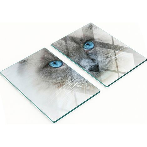 Set di due taglieri da cucina in vetro con motivo occhi di gatto blu, 2x40x52 cm (1/5)