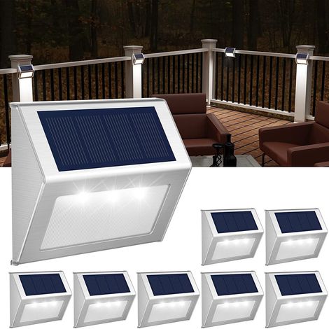 Lot de 8 lampes solaires étanches pour terrasse, alimentées à l'énergie solaire, en acier inoxydable (lumière blanche)-AquaForge (1/5)