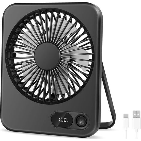 Ventilador de escritorio USB，ventilador de mesa recargable USB-C de 2000 mAh，potente refrigeración ajustable a 180° (1/5)