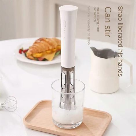 Mousseur à lait électrique en acier inoxydable rechargeable, batteur à lait portatif pour café, mélangeur pour œufs et autres liquides en cuisine. (1/5)