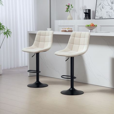 Sgabelli da bar moderni, set di 2 sgabelli girevoli con schienale, regolabili in altezza, con poggiapiedi, imbottiti, beige
