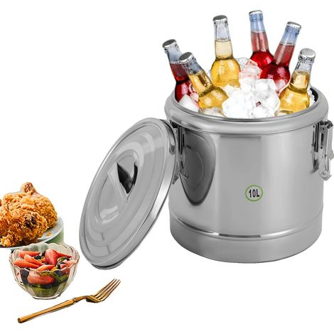 Recipiente térmico para sopa, capacidad de 10 litros, material de acero inoxidable 304, mantiene la comida caliente durante 12 horas, forma redonda, dimensiones 32,5 cm x 30 cm x 30 cm. (1/5)