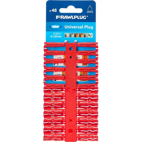 Rawlplug R-U1-RED-48-C Red UNO Plugs 6 x 28mm (Card 48) RAW68515