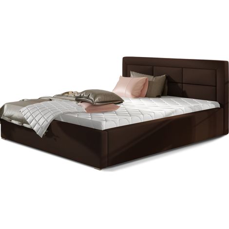 Lit moderne simili cuir capitonné RIZARO - Avec ou sans rangement-Marron-160x200-Version sommier et coffre (1/5)