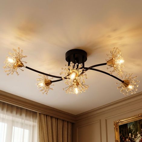 Lampada da soffitto Lampada da soggiorno a 6 luci in metallo nero L 74 cm (1/5)