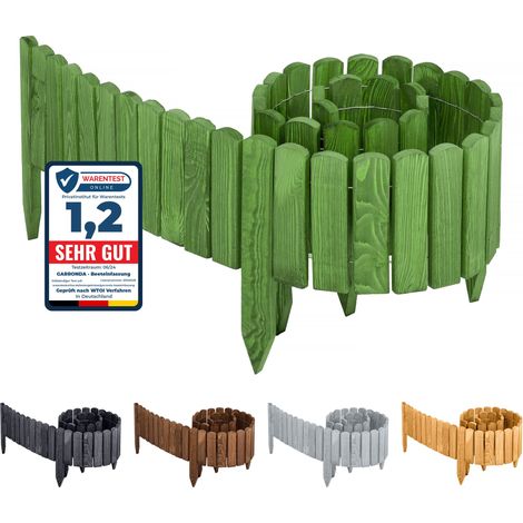 Garronda Clôture de Jardin en Bois, Bordure d'Extérieur, Barrières de Bois, Palissade, Bordurette Rollborder, Longueur: 200 cm GD-0046 (Vert Foncé, Hauteur: 10 cm)
