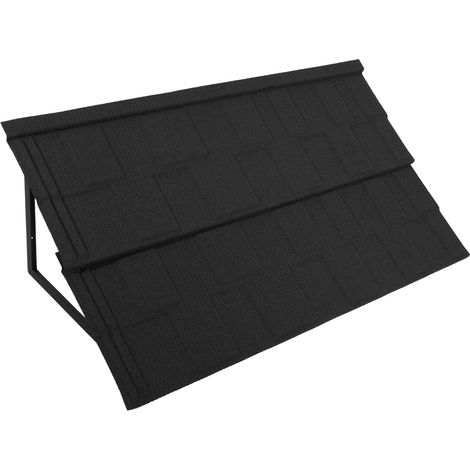 Lot de 2 stores métalliques noirs - 58x46 cm/pièce - Protection soleil et pluie - Acier alu-zinc - Pour fenêtre, porte - Incliné (1/5)