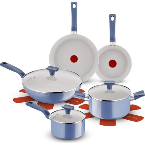 Lagostina Nettuno, Set di Padelle e Pentole Antiaderenti 12 Pezzi in Alluminio Riciclato, Rivestimento Mineralia, Indicatore di Calore Thermo-Signal, Manico Rivettato, Compatibili con Induzione (1/4)