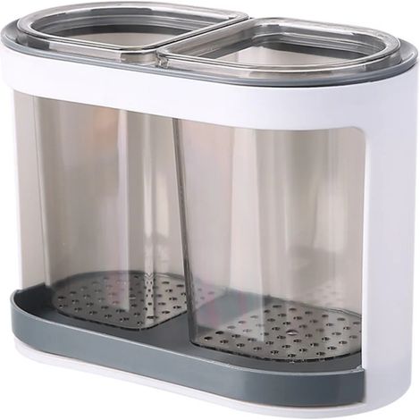 Porte-ustensiles, égouttoir à couverts à deux compartiments, transparent, à fixer au mur, porte-baguettes, porte-cuillères, porte-fourchettes, étagère d'égouttage, organisateur (1/5)
