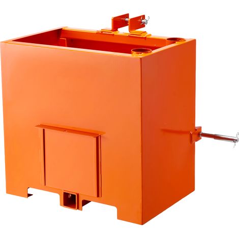 Mophorn Caja de lastre con enganche de 3 puntos para tractores, capacidad de 0,14 m³ y carga máxima de 363 kg, diseñada para tractores de categoría 1, incluye receptor de remolque, color naranja (1/5)