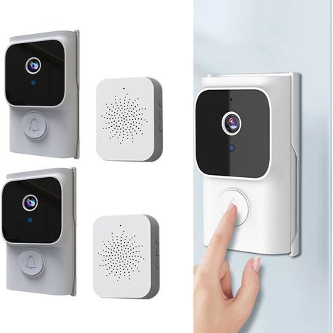 Lot de 2 sonnettes intelligentes sans fil haut de gamme avec interphone et caméra, application Tuya, Wi-Fi 2,4 GHz, appels vidéo à distance 720p (1/5)
