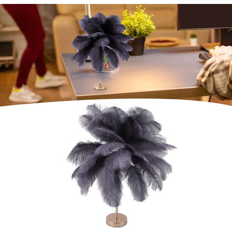 Lampe de table décorative en plumes d'autruche (30 pièces), style moderne et créatif, rechargeable, romantique, idéale pour une chambre de style nordique, grise. (1/5)