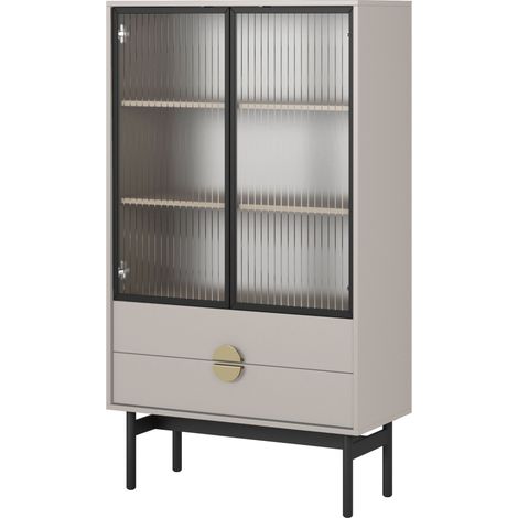 Selsey Stoon II - Vitrine mit 2 Regalböden und 2 Schubladen, Taupe, 150 cm (1/5)