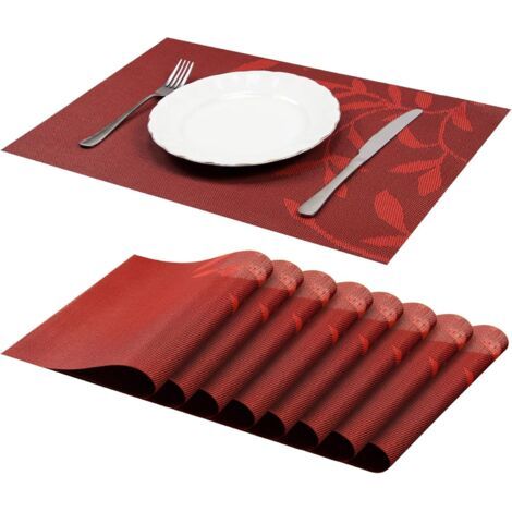 Lot de 8 Sets de Table Antidérapant Lavable en PVC Résistant à la Chaleur Sets de Table pour Table de Salle à Manger Rouge 45×30 cm