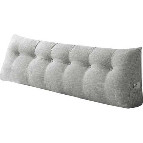 Almohada de lectura en cuña, cojín triangular en cuña, almohada de respaldo con soporte lumbar cervical, perfecta como cojín para ver televisión y leer - Gris claro 200 cm (1/5)