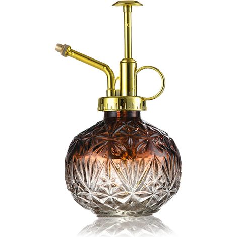 Verre Plantes Vaporisateur D'arrosage, 240ml Rétro avec Pompe Supérieure Arrosoir, Une Main Darrosage Pulvérisateur Brumisateur pour Jardinage Plantes,L'alcool Dégradé Marron-Buse dorée