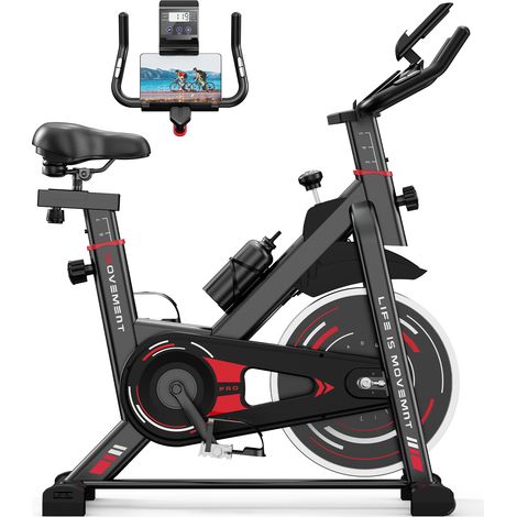 Rattantree – Bicicleta estática – Bicicleta de interior silenciosa – 4 niveles de resistencia – Pantalla LCD – Volante de inercia de 10 kg – Manillares y sillín ajustables – capacidad de 120 kg (1/5)