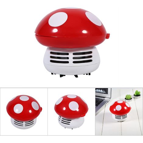 Mini aspiradora con forma de seta, roja [Micro aspiradora para escritorio y teclado] – Modelo con forma de seta, color rojo, material PA, dimensiones 9 cm x 9 cm, pilas AA no incluidas (1/4)