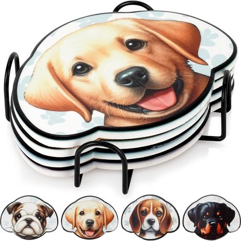 Dog Coaster Set with Holder, Dolomite and Cork, 4 pcs (1/5)