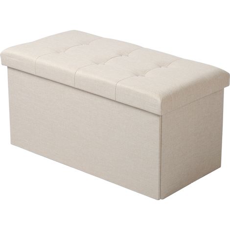 Woltu – Tabouret pliant coffre de rangement en lin 76x37.5x38cm – Capacité 80L – Charge maximale 300kg – Couleur crème blanc (1/4)