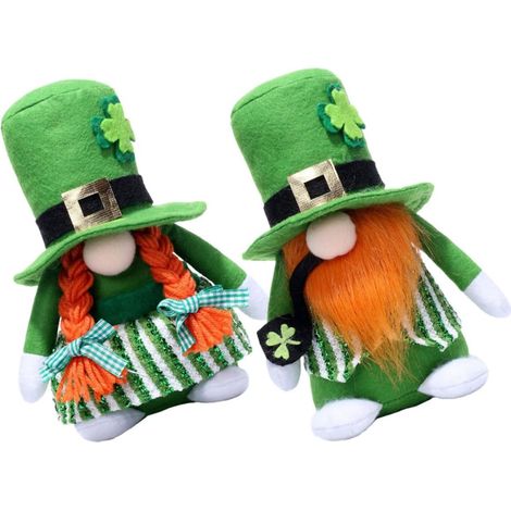Lot de 2 Figurines de Nains Verts en Tissu Non Tissé et Coton, Ornement Saint-Patrick pour Décoration Maison, Design Unique et Mignon Fête (1/5)