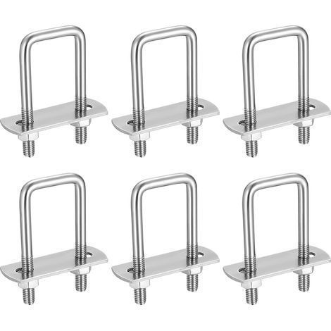 6 Pièces Boulons en U, M6 U-Bolts, Boulons de U en Acier Inoxydable avec Écrou Plaques Rondelle, Boulons de Serrage Fixation pour Fixation Tuyaus, Angle droit 62x25mm (1/5)