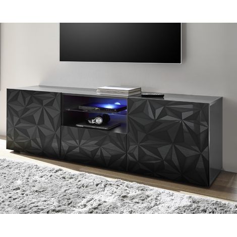 Meuble tv moderne laqué gris 180cm avec LED CAPRI (1/5)