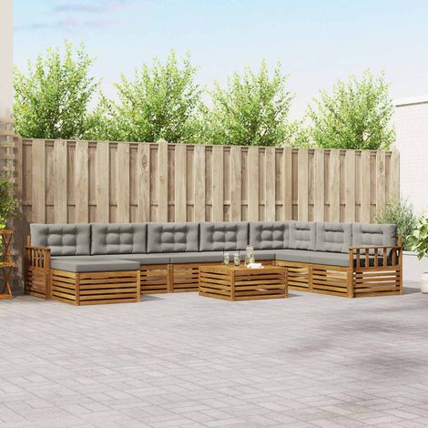 vidaXL Outdoor-Sofagarnitur mit Kissen 9 pcs Natürlich und Hellgrau (1/5)