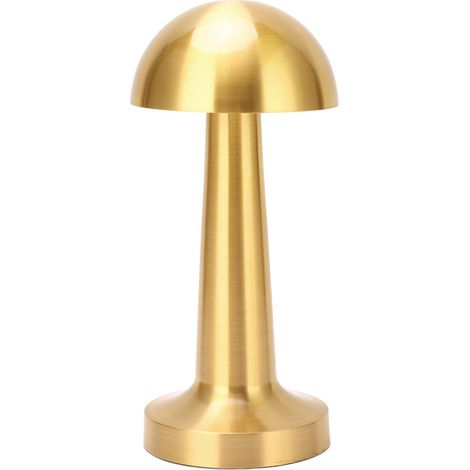 Lampe de table champignon sans fil, rechargeable par USB, 3 couleurs, intensité réglable, en métal, mignonne, idéale pour les enfants, la maternité et les chambres d'enfants (couleur or). (1/5)