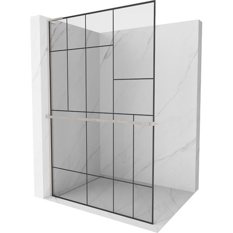 Mexen Kioto+ L Duschwand mit Regal Walk-in 120 x 200 cm, schwarzes Muster, gebürstetes Nickel - 800- (1/5)