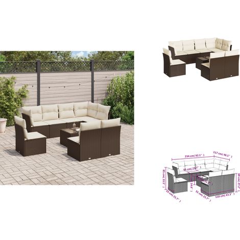 9-tlg. Garten-Sofagarnitur mit Kissen Braun Poly Rattan - Garten Sofagarnitur - Garten Sofagarnituren - Outdoor Sofagarnitur - Sofagarnitur Terrasse