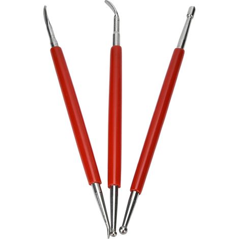 Ensemble de 3 poignées en acier inoxydable rouge pour le marquage et la sculpture de détails sur cuir. (1/5)