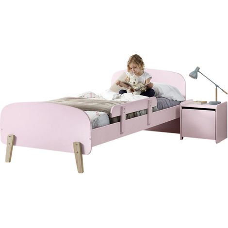 Pack - Lit Enfant, Barrière & Chevet "Kiddy" 90x200cm Rose (1/5)