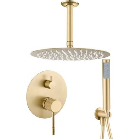 Conjunto de ducha monomando empotrada a techo TRAPA oro mate Ø 25 cm Dorado (1/3)