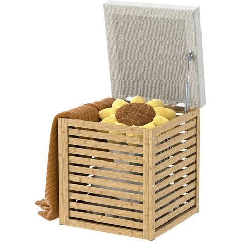 Coffre de rangement tabouret de rangement 54.76 L design lamellé cadre en bambou naturel 40 x 40 x 47 cm bois naturel (1/5)