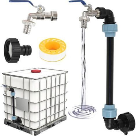 IBC Robinet de sortie col de cygne, robinet de sortie de baril de pluie, robinet de sortie de 1,9 cm, récipient IBC S60 x 6 3/4", adaptateur, accessoires de réservoir (poignée bleue) (1/5)