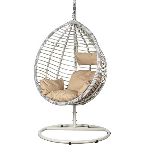 Chaise Suspendue en rotin Artificiel et métal Blanc 117 x 106 x 198 cm (1/5)