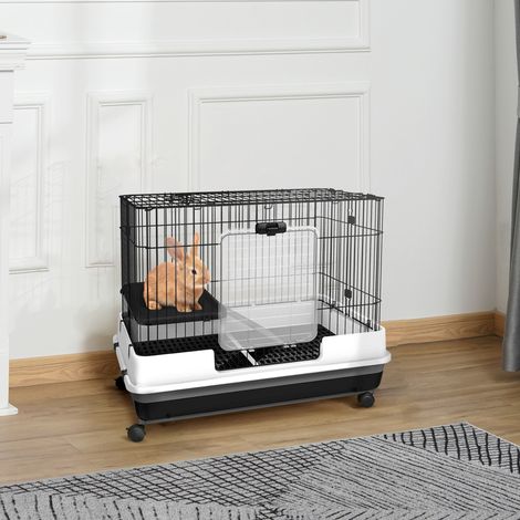 Caisse en métal cochon d’Inde 2 portes bac escamotable - Dimensions: 81,2x52,7x70cm - Couleur: Noir