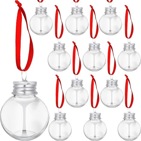 Lot de 12 boules de Noël en verre - Réutilisables - À remplir - Transparentes - Pour décoration de fête de Noël (argent, 100 ml) (1/5)